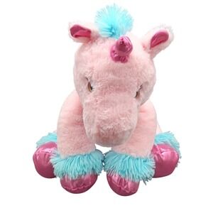 Walgreens Pink Unicorn Plush Stuffed Animal Teal Mane Metallic Hooves 10 Inch